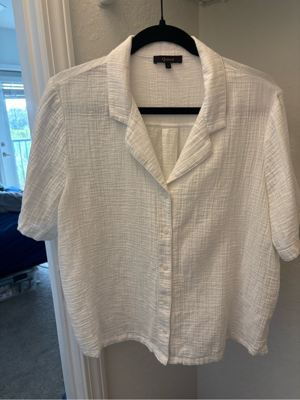 Quince Women's 100% Organic Cotton White Short Sleeve Button-Up